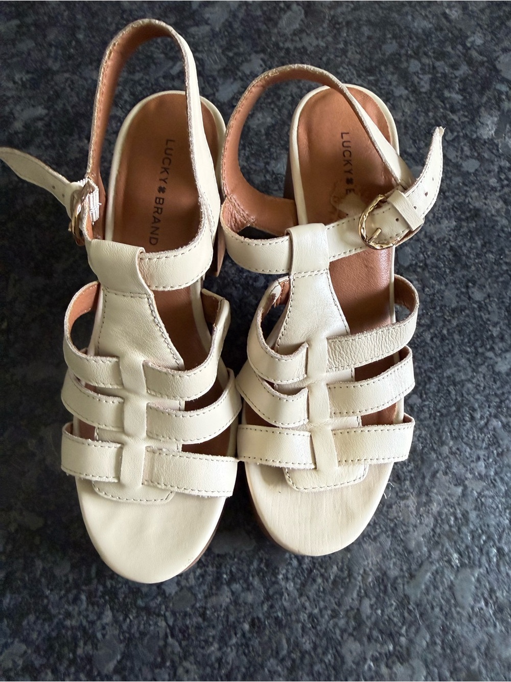 Lucky Brand Women's Cream Strappy Leather Sandals